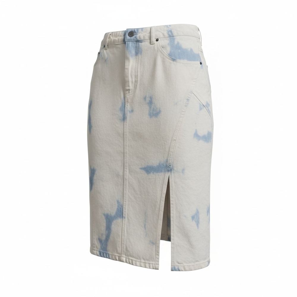 Future Collective High-Rise Midi Denim Pencil Jean Skirt Light Wash Tie-Dye 12